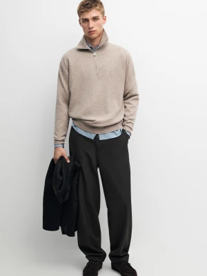 Sweter Z Dzianiny Z Półgolfem I Suwakiem - Piaskowy - Massimo Dutti - Male