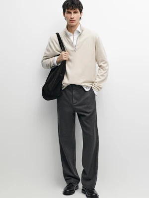 Sweter Z Dzianiny Z Półgolfem I Suwakiem - Popielaty - Massimo Dutti - Male