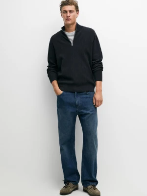 Sweter Z Dzianiny Z Półgolfem I Suwakiem - Sprany Granatowy - - Massimo Dutti - Mężczyzna