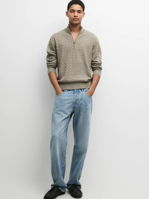 Sweter Z Dzianiny Z Półgolfem I Suwakiem - Szarawozielony - - Massimo Dutti - Mężczyzna