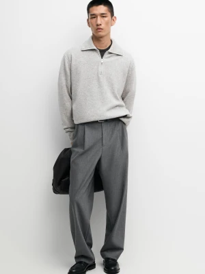 Sweter Z Dzianiny Z Półgolfem I Suwakiem - Szary Melanżowy - Massimo Dutti - Male