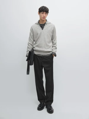 Sweter Z Dzianiny Z Półgolfem I Suwakiem - Szary Melanżowy - - Massimo Dutti - Mężczyzna