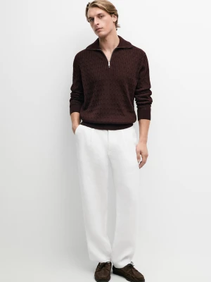 Sweter Z Dzianiny Z Półgolfem Na Suwak - Bordowy - Massimo Dutti - Male