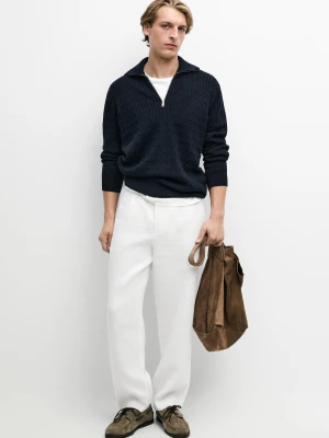 Sweter Z Dzianiny Z Półgolfem Na Suwak - Granatowy - Massimo Dutti - Male