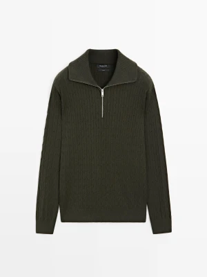 Sweter Z Dzianiny Z Półgolfem Na Suwak - Zielony - Massimo Dutti - Male