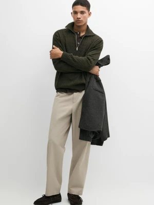 Sweter Z Dzianiny Z Półgolfem Na Suwak - Zielony - Massimo Dutti - Male