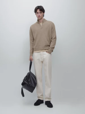 Sweter Z Dzianiny Z Półgolfem - Norkowy - - Massimo Dutti - Mężczyzna