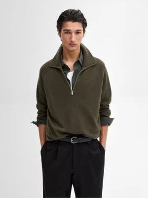 Sweter Z Dzianiny Z Półgolfem - Średni Khaki - - Massimo Dutti - Mężczyzna