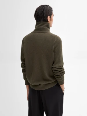 Sweter Z Dzianiny Z Półgolfem - Średni Khaki - - Massimo Dutti - Mężczyzna