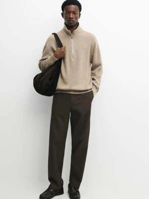 Sweter Z Dzianiny Z Półgolfem Ze 100% Bawełny - Beżowy - Massimo Dutti - Male