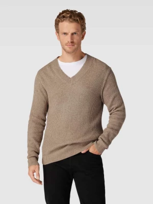 Sweter z dzianiny z prążkowanym dekoltem w serek model ‘RONN’ Selected Homme