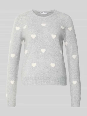 Sweter z dzianiny z prążkowanym dołem REVIEW Jasnoszary melanż