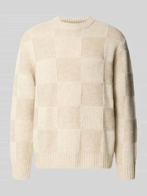 Sweter z dzianiny z prążkowanym okrągłym dekoltem Les Deux Złamany biały