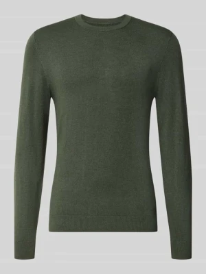 Sweter z dzianiny z prążkowanym okrągłym dekoltem MCNEAL Khaki melanż