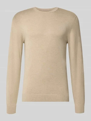 Sweter z dzianiny z prążkowanym okrągłym dekoltem MCNEAL Ziemisty brązowy melanż