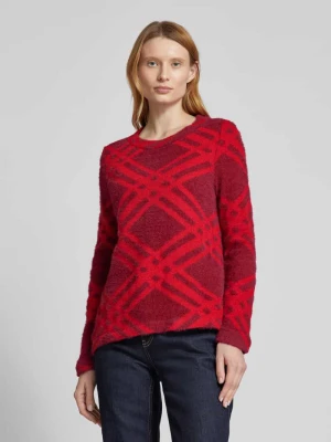 Sweter z dzianiny z prążkowanym, okrągłym dekoltem Street One Ciemnoczerwony