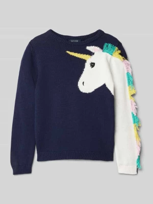 Sweter z dzianiny z prążkowanymi wykończeniami BLUE SEVEN