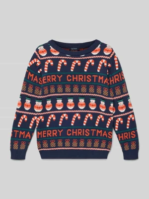 Sweter z dzianiny z prążkowanymi wykończeniami BLUE SEVEN