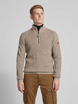 Sweter z dzianiny z prążkowanymi wykończeniami camel active