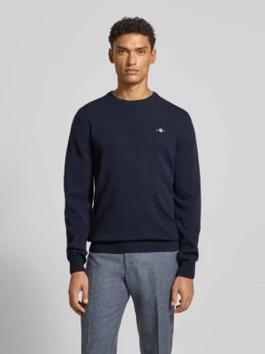 Sweter z dzianiny z czystej wełny jagnięcej z prążkowanymi wykończeniami Gant