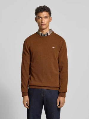 Sweter z dzianiny z czystej wełny jagnięcej z prążkowanymi wykończeniami Gant