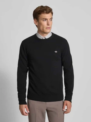 Sweter z dzianiny z czystej wełny jagnięcej z prążkowanymi wykończeniami Gant