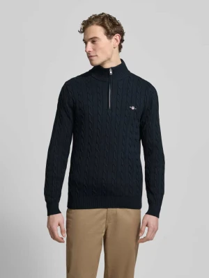 Krój slim fit troyer z prążkowanymi wykończeniami Gant Granatowy