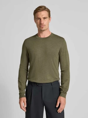 Sweter z dzianiny z prążkowanymi wykończeniami MCNEAL Oliwkowy melanż