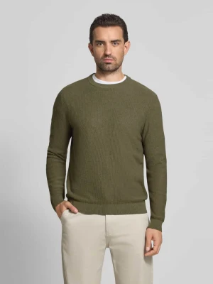 Sweter z dzianiny z prążkowanymi wykończeniami MCNEAL Oliwkowy melanż