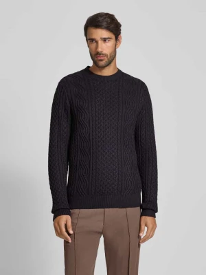 Sweter z dzianiny z prążkowanymi wykończeniami model ‘BLUSEAN’ Jack&Jones Granatowy