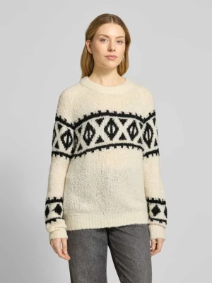 Sweter z dzianiny z prążkowanymi wykończeniami model ‘CARANI’ Ichi