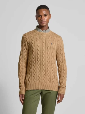 Sweter z dzianiny z prążkowanymi wykończeniami model ‘DRIVER’ Polo Ralph Lauren Camel