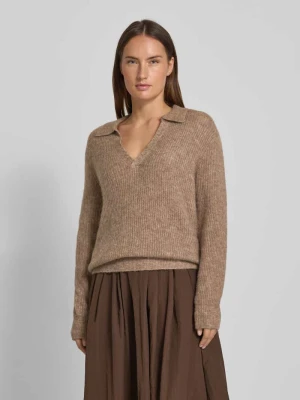 Sweter z dzianiny z prążkowanymi wykończeniami model ‘Hil’ FREE/QUENT