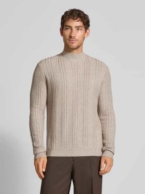 Sweter z dzianiny z prążkowanymi wykończeniami model „MENSO” CINQUE Beżowy