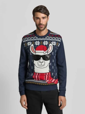 Sweter z dzianiny z prążkowanymi wykończeniami montego