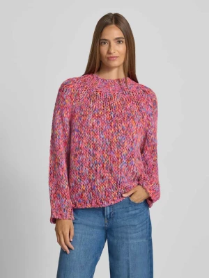 Sweter z dzianiny z prążkowanymi wykończeniami Rich & Royal Mocnoróżowy
