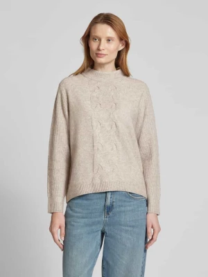Sweter z dzianiny z prążkowanymi wykończeniami Street One Piaskowy