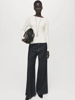 Sweter z dzianiny z przeszyciami kremowy / écru - Kobieta - - MANGO