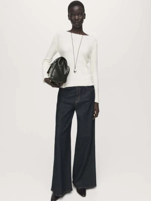 Sweter z dzianiny z przeszyciami kremowy / écru - Kobieta - - MANGO