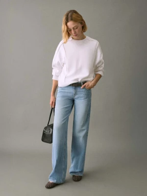 Sweter z dzianiny z przeszyciami złamana biel - Teen - - MANGO TEEN