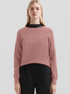 Sweter z dzianiny z teksturowanym wzorem QS różowy