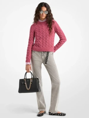 Sweter z dzianiny z warkoczami z mieszanki nylonu i wełny z alpaki Michael Kors PALISANDER (Różowy)