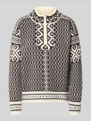 Sweter z dzianiny z wełny we wzór na całej powierzchni model 'LEKNES' Dale of Norway Granatowy