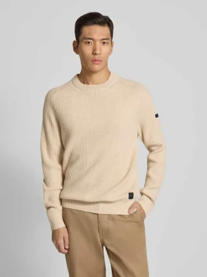 Sweter z dzianiny z wełny z okrągłym dekoltem camel active