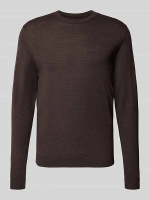 sweter z dzianiny o kroju regular fit z wełny z okrągłym dekoltem FYNCH-HATTON Ciemnobrązowy