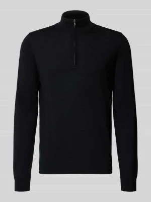 Sweter z dzianiny z wełny z zamkiem błyskawicznym Profuomo Czarny