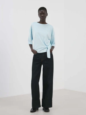 Sweter z dzianiny z wiązaniem u dołu błękitny - Kobieta - - MANGO