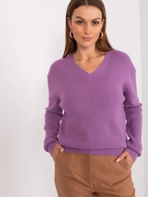 Sweter z dzianiny z wiskozą fioletowy