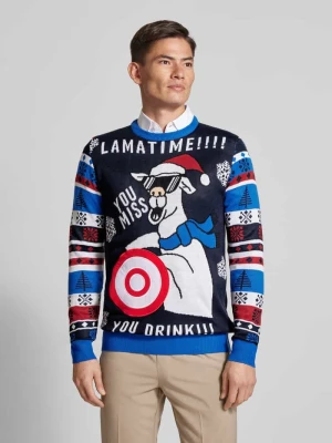 Sweter z dzianiny z wiskozy z wyhaftowanym motywem lindbergh