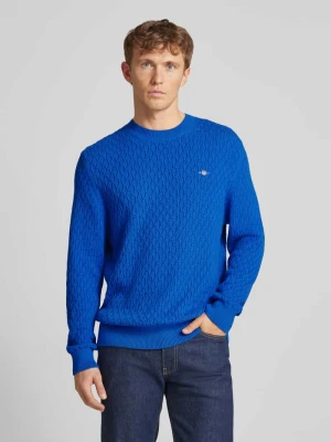 Sweter z dzianiny z wyhaftowanym logo Gant Królewski niebieski